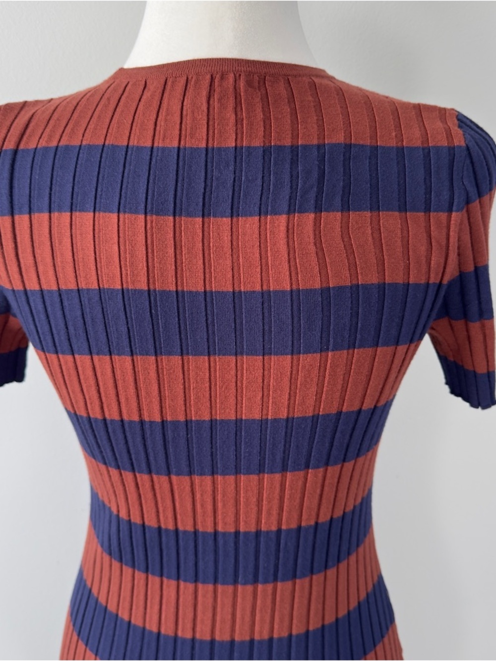 Madewell Striped Ribbed Knit Dress Women’s Medium Casual Midi Crewneck - Picture 9 of 13